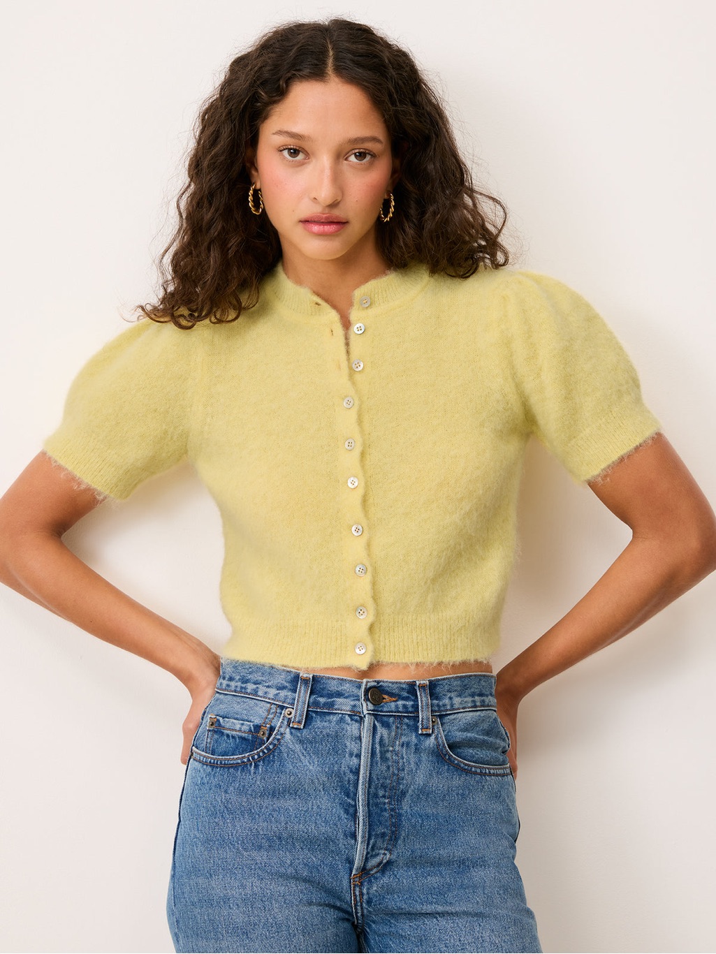 Rouje Abelina Cardigan In Lemon/Yellow Coquette French Romantic Pastel Sz 36 Eu